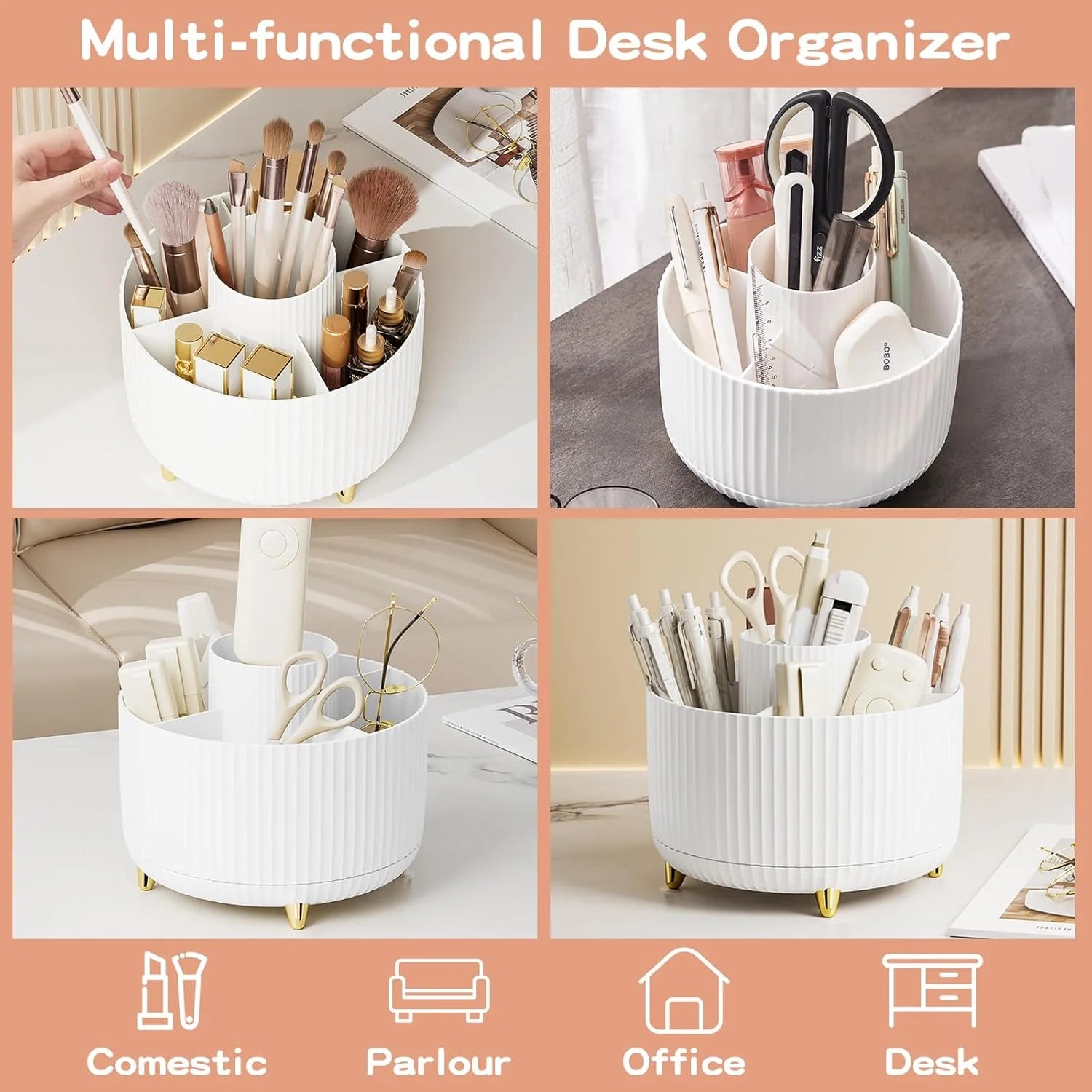 360° Rotate Makeup Brush Holder Organizer, Makeup Organizers Countertop, Makeup Organization and Skincare Storage for Vanity, Desktop, Bathroom (White)