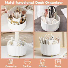 360° Rotate Makeup Brush Holder Organizer, Makeup Organizers Countertop, Makeup Organization and Skincare Storage for Vanity, Desktop, Bathroom (White)