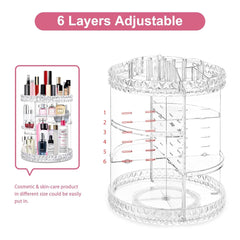 360 Rotating Makeup Organizer Perfume Organizer Clear Cosmetic Storage Display Case Large Capacity Acrylic Beauty Holder Adjustable Partition Height for Bedroom Dresser or Bathroom Vanity