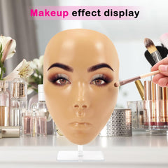 3D Makeup Practice Board - Silicone Face, Reusable Mannequin with Brushes & Eyebrow Pencils, Eyelashes, Bag & Remover Towel