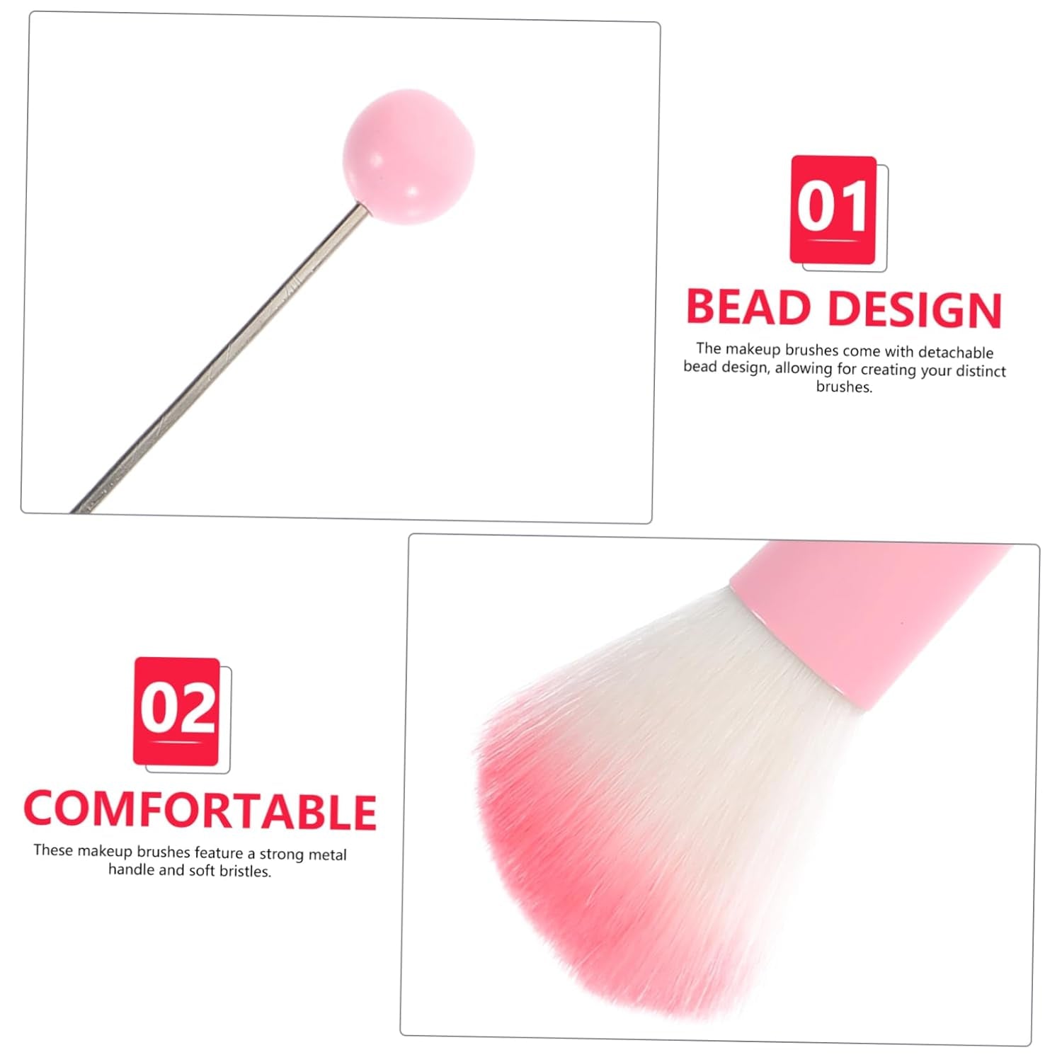 5Pcs Makeup Brush Detachable Bead Design Includes Foundation Eyeshadow Blush Brushes Cute Handles for Easy Application and Contouring Essential Cosmetics Tools for Makeup