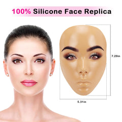 3D Makeup Practice Board - Silicone Face, Reusable Mannequin with Brushes & Eyebrow Pencils, Eyelashes, Bag & Remover Towel