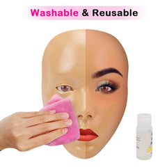 3D Makeup Practice Board - Silicone Face, Reusable Mannequin with Brushes & Eyebrow Pencils, Eyelashes, Bag & Remover Towel