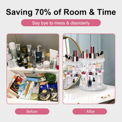 360 Rotating Makeup Organizer Perfume Organizer Clear Cosmetic Storage Display Case Large Capacity Acrylic Beauty Holder Adjustable Partition Height for Bedroom Dresser or Bathroom Vanity