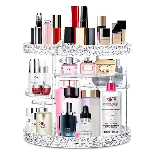 360 Rotating Makeup Organizer Perfume Organizer Clear Cosmetic Storage Display Case Large Capacity Acrylic Beauty Holder Adjustable Partition Height for Bedroom Dresser or Bathroom Vanity