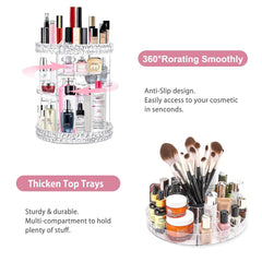 360 Rotating Makeup Organizer Perfume Organizer Clear Cosmetic Storage Display Case Large Capacity Acrylic Beauty Holder Adjustable Partition Height for Bedroom Dresser or Bathroom Vanity