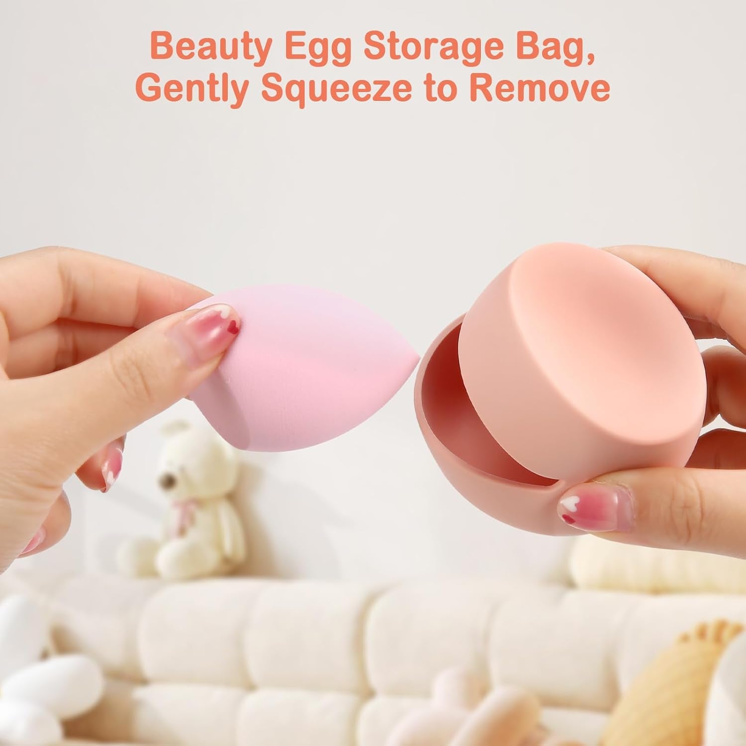 4Pcs Silicone Travel Makeup Bag Set,Makeup Brush Holder with anti Falling Button,Portable Makeup Sponge Holder ,2* Makeup Sponge (Khaki)