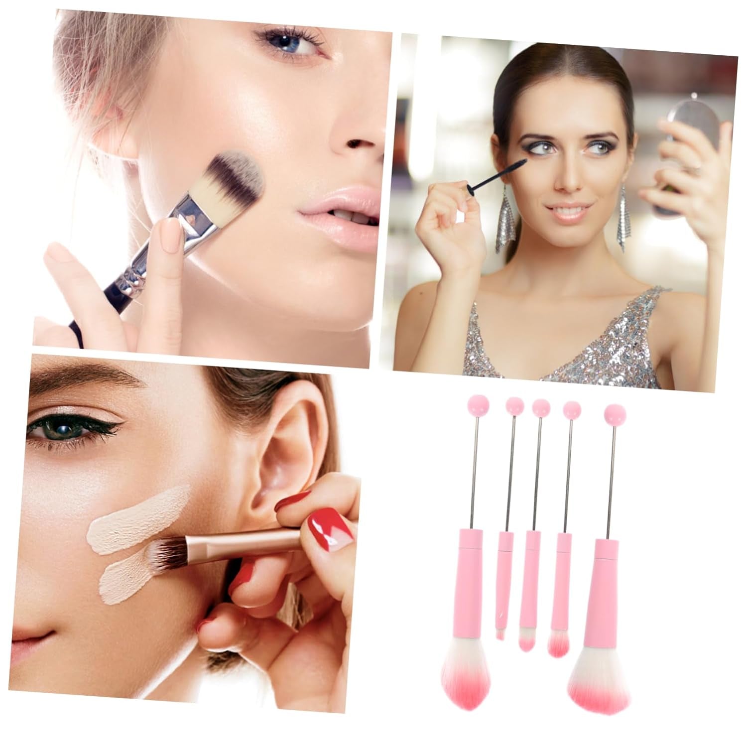 5Pcs Makeup Brush Detachable Bead Design Includes Foundation Eyeshadow Blush Brushes Cute Handles for Easy Application and Contouring Essential Cosmetics Tools for Makeup