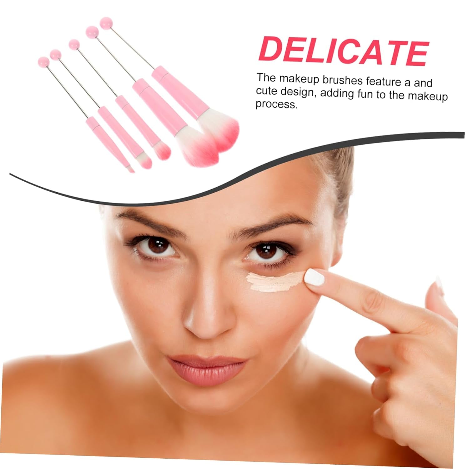 5Pcs Makeup Brush Detachable Bead Design Includes Foundation Eyeshadow Blush Brushes Cute Handles for Easy Application and Contouring Essential Cosmetics Tools for Makeup