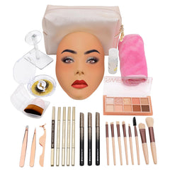 3D Makeup Practice Board - Silicone Face, Reusable Mannequin with Brushes & Eyebrow Pencils, Eyelashes, Bag & Remover Towel