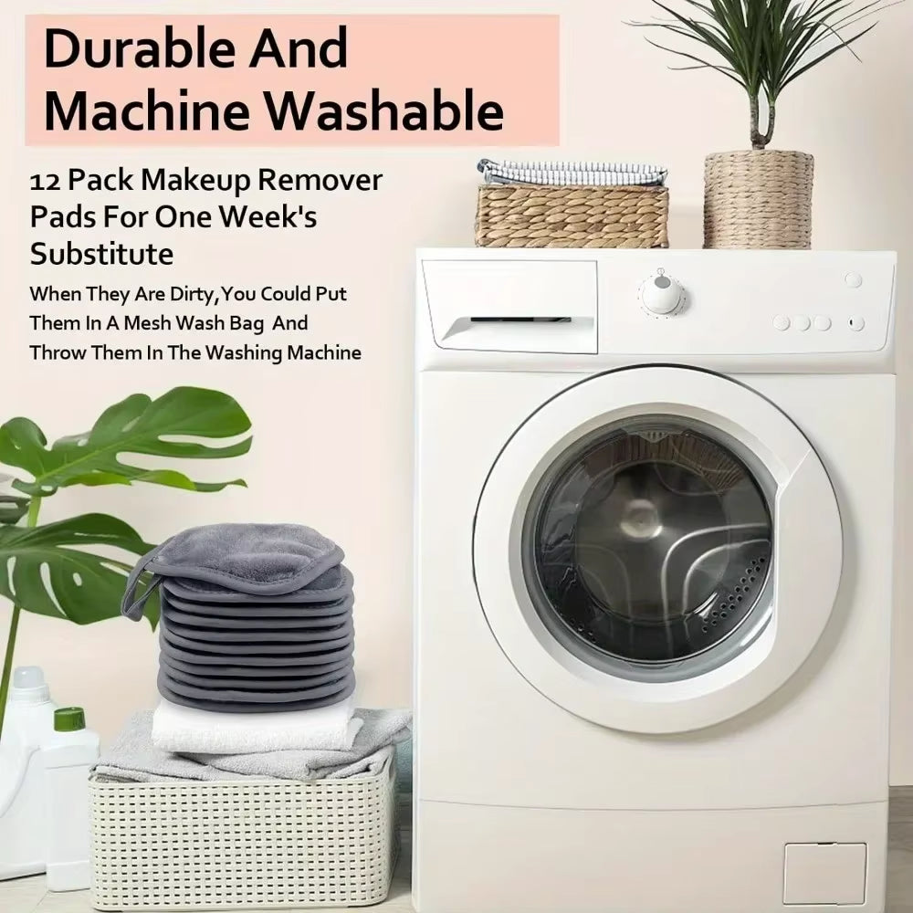 12PCS Makeup Remover Pads Reusable Pads Makeup Eraser Microfiber Facial Towel Face Cleaner Cleaning Wipes Skincare Tools