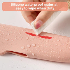 4Pcs Silicone Travel Makeup Bag Set,Makeup Brush Holder with anti Falling Button,Portable Makeup Sponge Holder ，2* Makeup Sponge （Khaki）