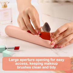 4Pcs Silicone Travel Makeup Bag Set,Makeup Brush Holder with anti Falling Button,Portable Makeup Sponge Holder ，2* Makeup Sponge （Khaki）